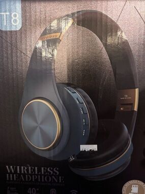 Wireless T8 Over-Ear Headphones - Navy Blue & Gold